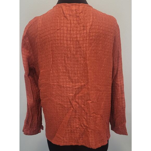 Eileen Fisher Luxury Burnt Orange Silk Asian Inspired Mandarin Collar Jacket M - Picture 3 of 7